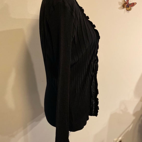 Anne Fontaine black ruffled wool button down sweater size 14 - Picture 6 of 12